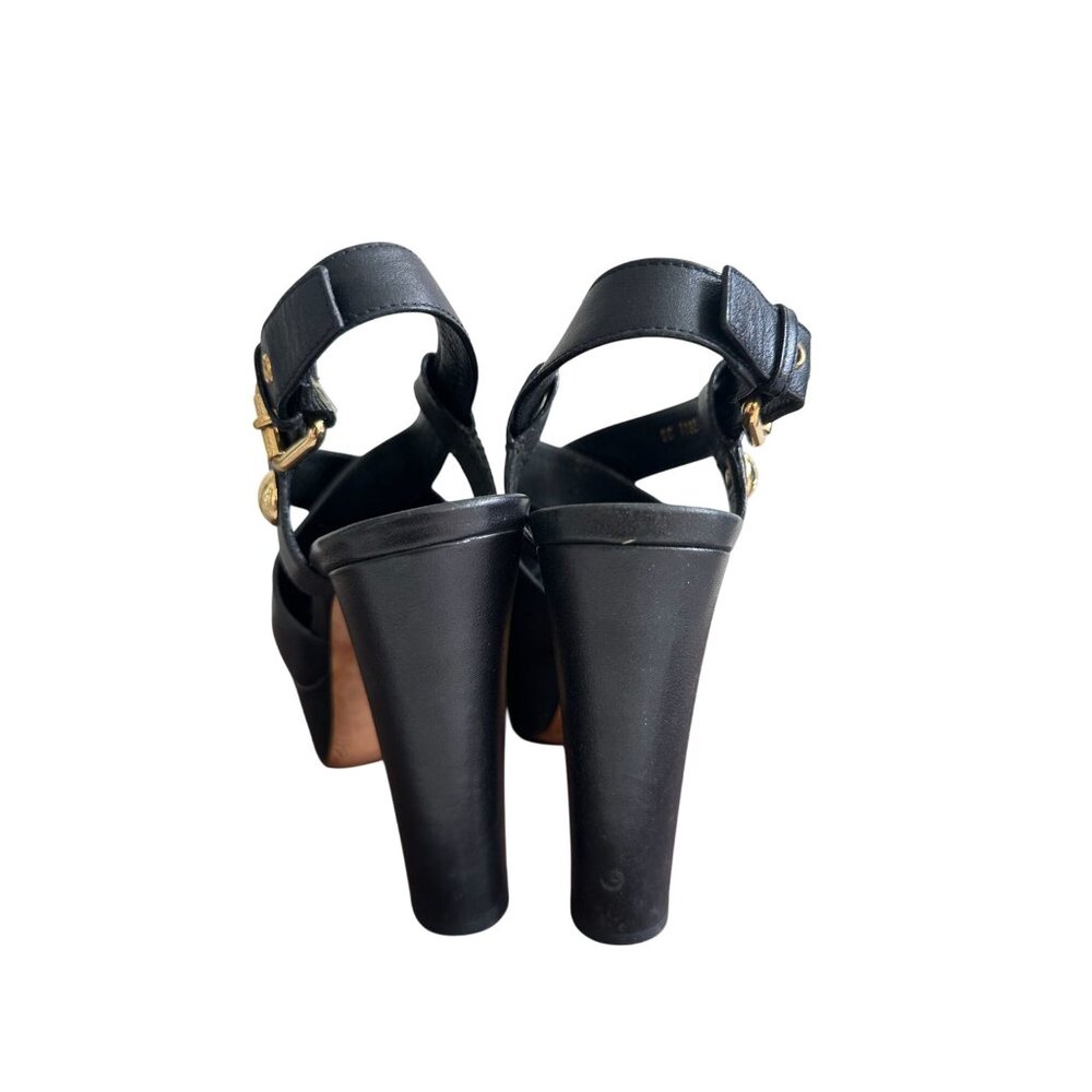 LOUIS VUITTON Wide Strappy Black Leather Platform Heels Size 37 / US 7 - Picture 6 of 12